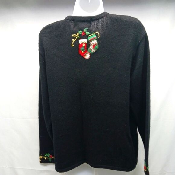 Tiara Internation Embellished Holly & Decoration Black Zip Up Sweater Y2K Medium - Picture 3 of 13